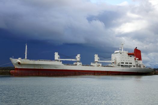 The cargo ship costs at a mooring