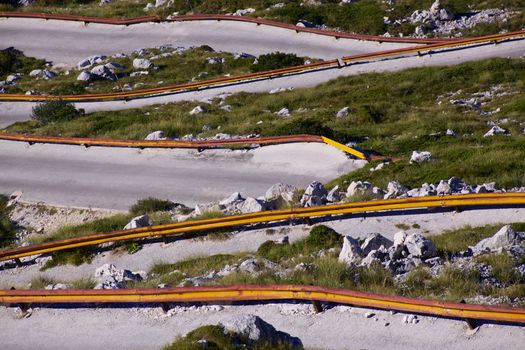 Hairpin curves in picturesque nature park Biokovo on Dalmatian coast near Makarska Riviera in Croatia