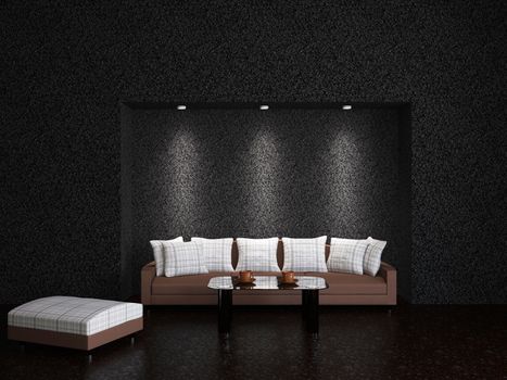 Sofa and a table near the wall