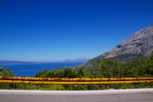 Panoramic view of Makarska Riviera in Dalmatia, Croatia, popular summer holiday resort in Europe with crystal clear water and sunny weather