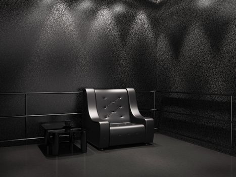 Armchair and a table near the wall