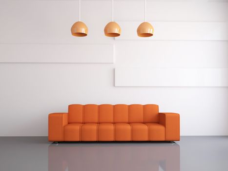 Interior of a room with an orange sofa