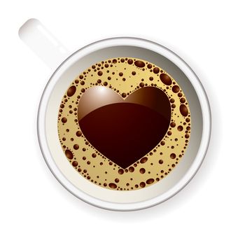 White coffee cup with love heart in bubbles