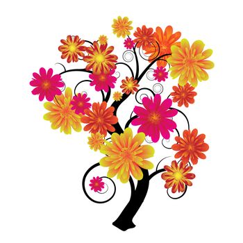 Modern artistic tree with floral elements and swirls