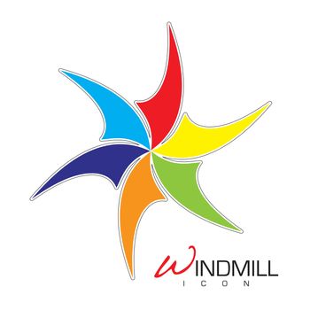Brightly colored windmill icon with sails and text