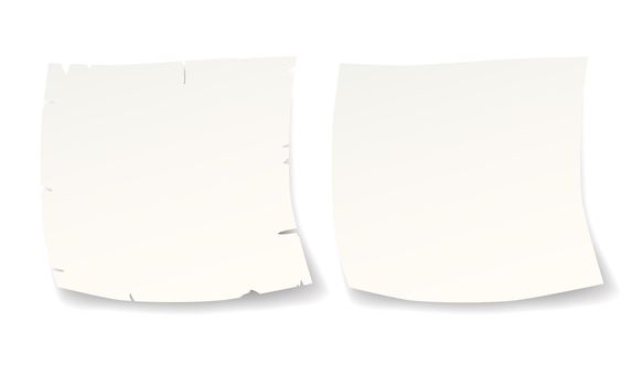 two isolated white paper blank reminders for text or logo