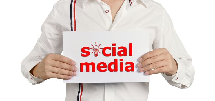 man holding a placard social media