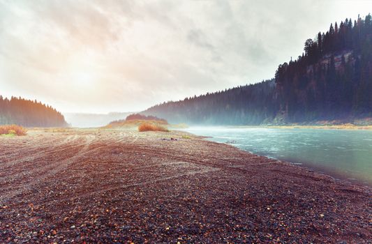 beautiful autumn river landscape