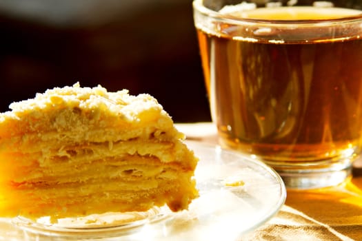 napoleon cake and a cup of tea