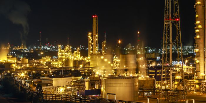 Night scene of chemical plant , "Maptaphut industrial" , Eastern of Thailand