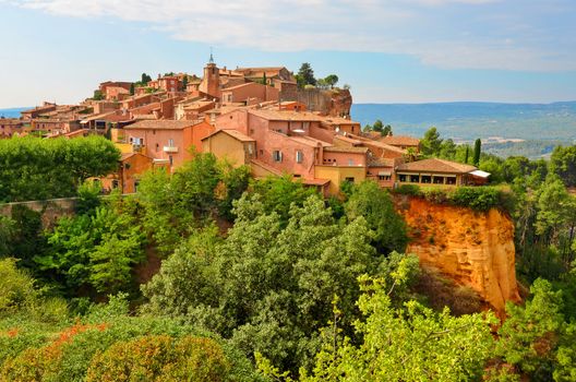 Roussillon colorful village sunset view, Provence, France