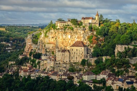 Rocamadour village wide landscape daylight view, France