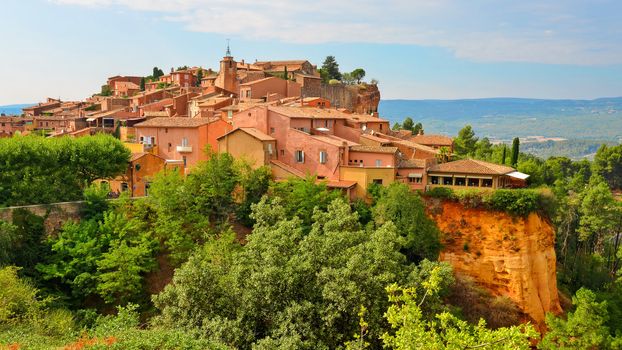 Roussillon colorful village sunset view, Provence, France