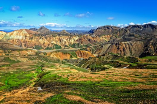 Landmannalaugar colorful mountains landscape day view, Iceland