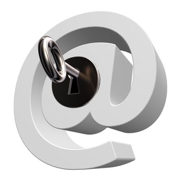 email symbol with key on white background- 3d illustration