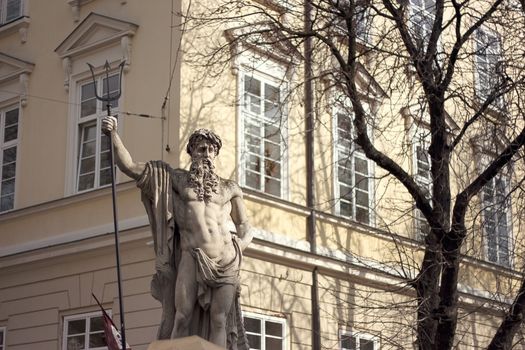 Statue Neptun. Date of creation 1800-1900 years. Lvov, Ukraine