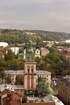 Historical center of Lviv / Lvov in western Ukraine. Panoramic view of the city in Europe