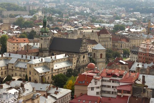 Historical center of Lviv / Lvov in western Ukraine. Panoramic view of the city in Europe