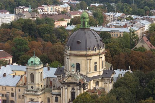 Historical center of Lviv / Lvov in western Ukraine. Panoramic view of the city in Europe