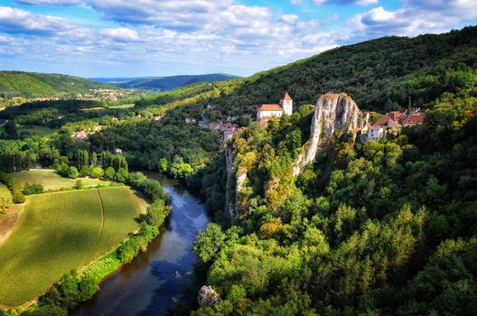 Cirq la Popie village on the cliffs scenic landscape view, France