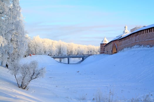 aging brick fortress on snow hill