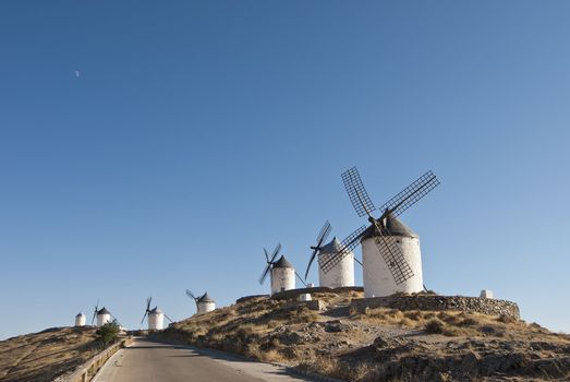 Traditional wind mills in the province of Toledo in Spain, which were reflected by Miguel de Cervantes in his "Don Quixote"