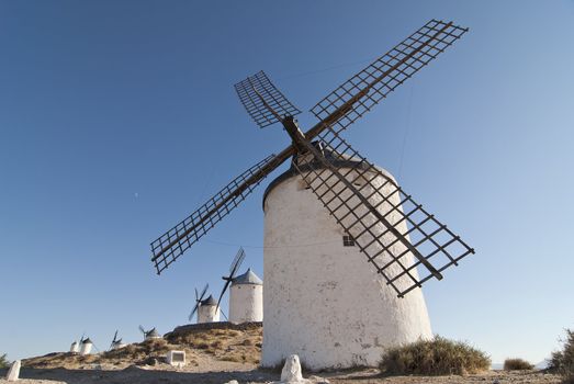 Traditional wind mills in the province of Toledo in Spain, which were reflected by Miguel de Cervantes in his "Don Quixote"
