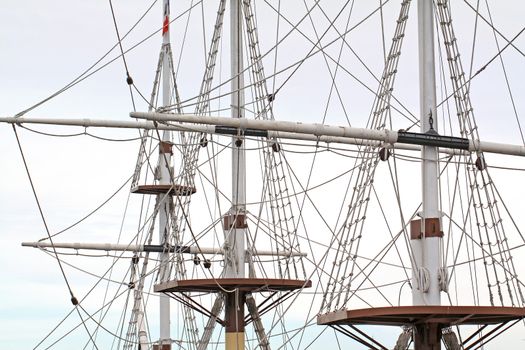 ship masts on cloudy background