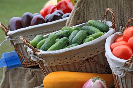 cucumber in basket on rural market