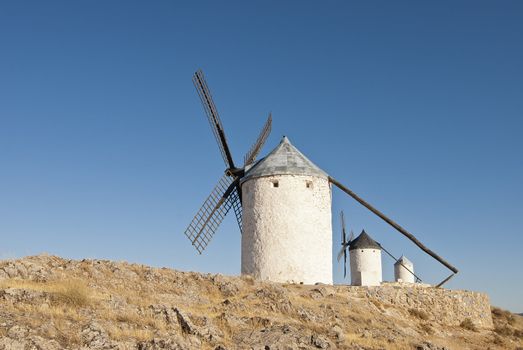 Traditional wind mills in the province of Toledo in Spain, which were reflected by Miguel de Cervantes in his "Don Quixote"