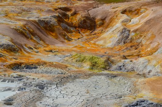 Colorful geothermal area, detail of the soil, near Myvatn, Iceland