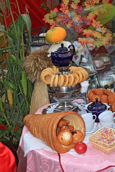 tea still life on rural market