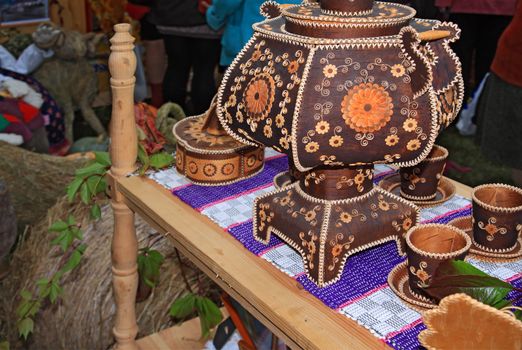 decorative samovar on rural market