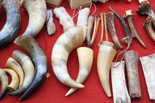 caucasian souvenirs on red table