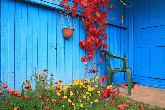 red sheet on wall of the rural building