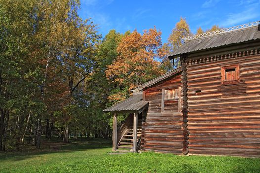 rural wooden house amongst autumn wood