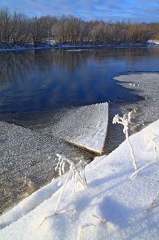 driving of ice on river