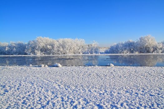 white ice on winter river