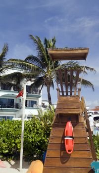 A wooden life guard station by the beach