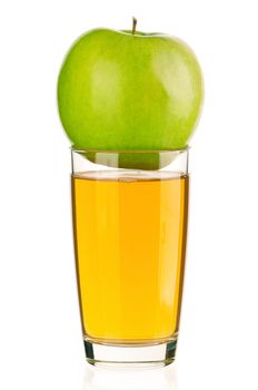 Apple juice in glass isolated on white background