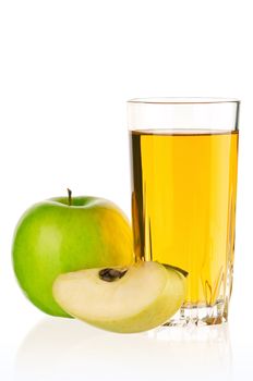 Apple juice in glass isolated on white background