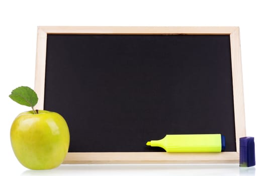 Small wooden blank blackboard isolated on white background