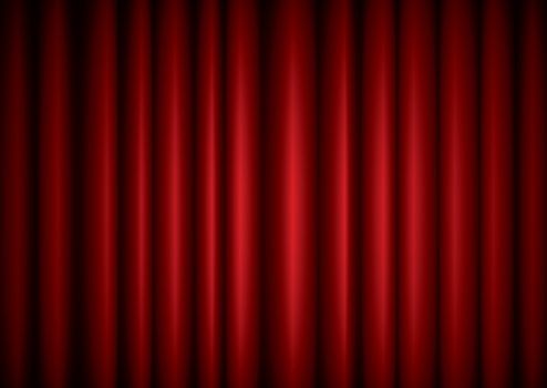 Closed red theater silk curtain background with wave,