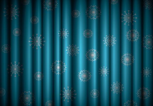 Christmas blue curtain background with snowflakes,