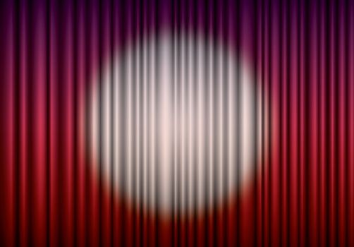 Closed red theater curtain with spotlight in the center,