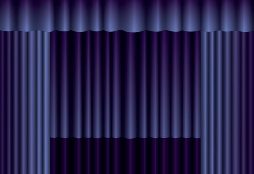 Blue theater silk curtain background with wave,