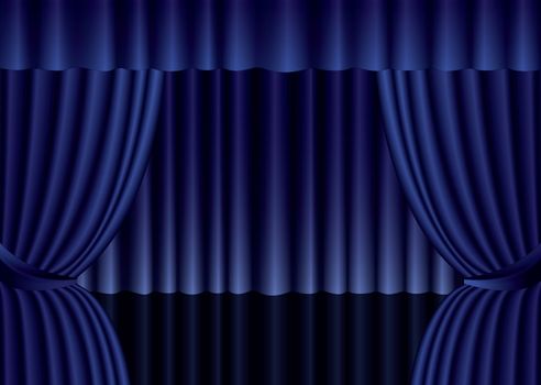 Blue theater silk curtain background with wave,