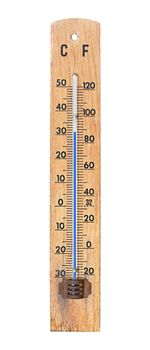 Thermometer showing quite high temperature in summer weather