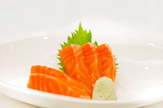 Salmon sashimi , sliced raw fatty salmon 