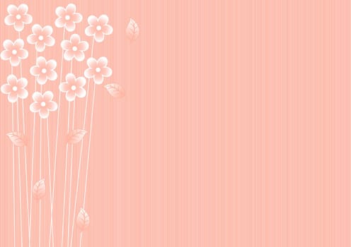 abstract pink background with white flowers and leaves